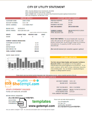 USA Ohio City of Detroit water utility bill template in Word and PDF format