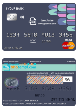 abstractsio universal multipurpose bank mastercard debit credit card template in PSD format, fully editable