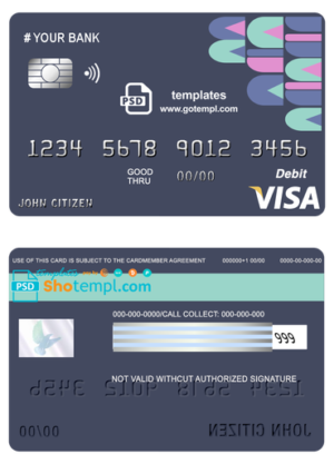 abstractsio universal multipurpose bank visa credit card template in PSD format, fully editable