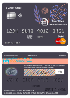 amaze creative universal multipurpose bank mastercard debit credit card template in PSD format, fully editable