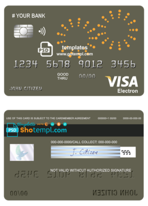 artsy line universal multipurpose bank visa electron credit card template in PSD format, fully editable