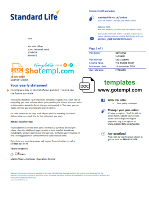 United Kingdom Standard Life utility bill template in Word and PDF format