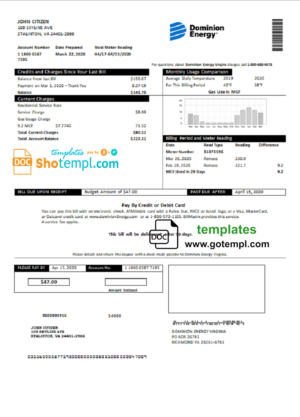 USA Colorado Holy Cross Energy utility bill template in Word and PDF format