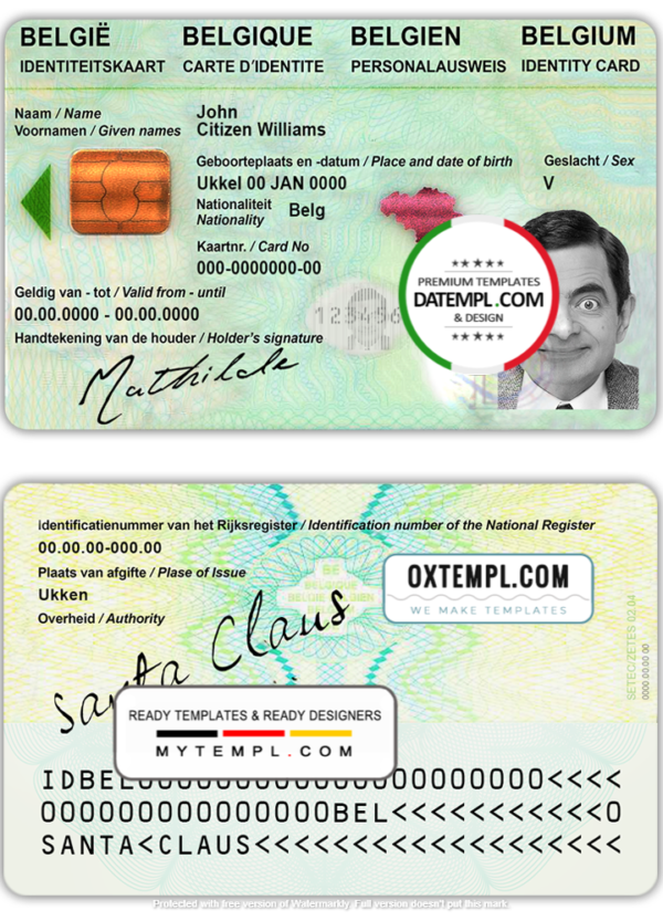 Belgium ID template in PSD format, fully editable