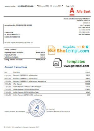 Spain Self Bank proof of address statement template in Excel and PDF format, .xls and .pdf format