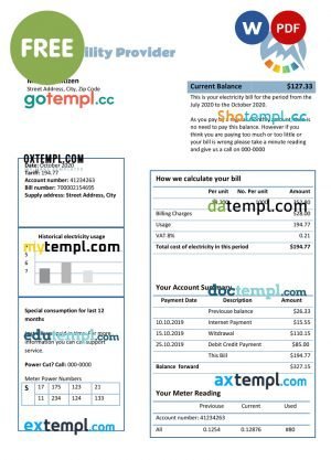 cycle energy universal multipurpose utility bill template in Word format