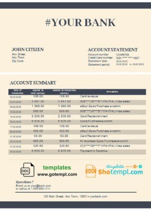 Arab Bank organization checking account statement Word and PDF template