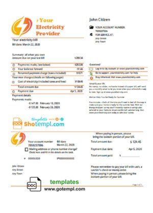 electric swell universal multipurpose utility bill template in Word format