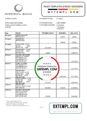 USA Chase bank statement Word and PDF template, version 2
