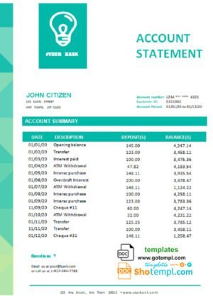 green setting universal multipurpose bank statement template in Word format