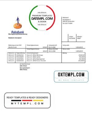 Netherlands Rabobank bank statement easy to fill template in Word and PDF format