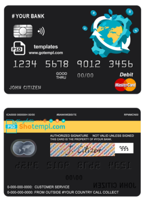 jet world universal multipurpose bank mastercard debit credit card template in PSD format, fully editable