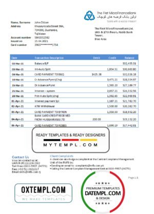 Haiti BUH bank statement template in Word and PDF format