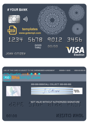 mandala dream universal multipurpose bank visa electron credit card template in PSD format, fully editable