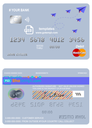 medium trip universal multipurpose bank mastercard debit credit card template in PSD format, fully editable