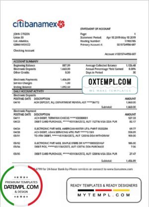 Guatemala Azteca bank statement Excel and PDF template