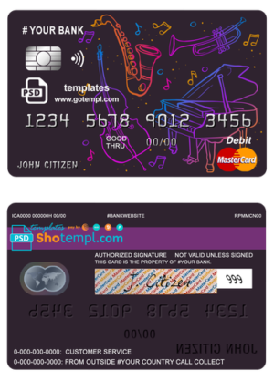 moonlight instrumental universal multipurpose bank mastercard debit credit card template in PSD format, fully editable