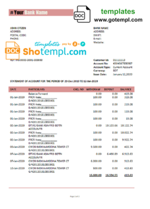 Maldives HBL bank statement Excel and PDF template