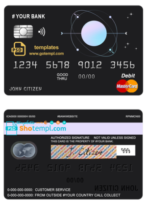 one space universal multipurpose bank mastercard debit credit card template in PSD format, fully editable