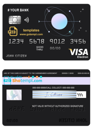 one space universal multipurpose bank visa electron credit card template in PSD format, fully editable