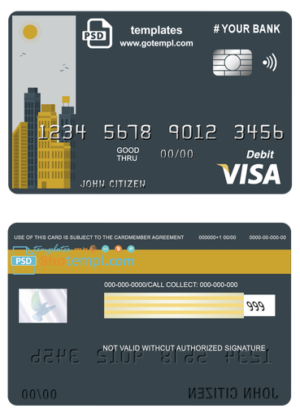 # ori building universal multipurpose bank visa credit card template in PSD format, fully editable
