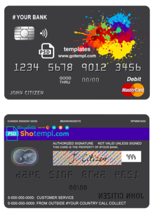 paintings color universal multipurpose bank mastercard debit credit card template in PSD format, fully editable