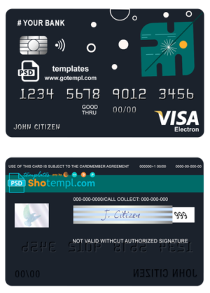 # powder art universal multipurpose bank visa electron credit card template in PSD format, fully editable