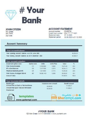 Bank of Suzhou firm account statement Word and PDF template