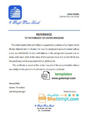 profit loan bank universal multipurpose bank account reference template in Word and PDF format
