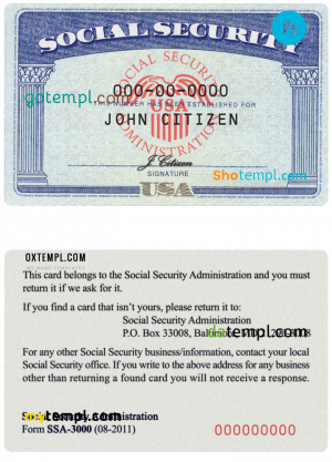 USA SSN (social security card, number) templates in PSD format