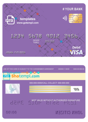 # purpleistic universal multipurpose bank visa credit card template in PSD format, fully editable