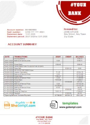 red circles universal multipurpose bank statement template in Word format