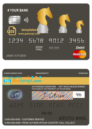 ride horse universal multipurpose bank mastercard debit credit card template in PSD format, fully editable
