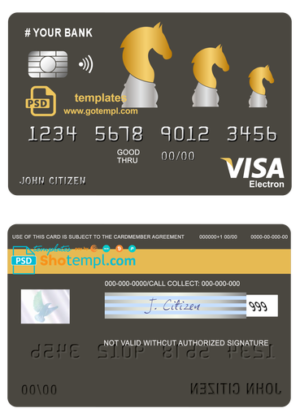 ride horse universal multipurpose bank visa electron credit card template in PSD format, fully editable