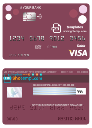 roundara universal multipurpose bank visa credit card template in PSD format, fully editable