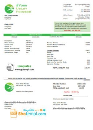 seventh green universal multipurpose utility bill template in Word format