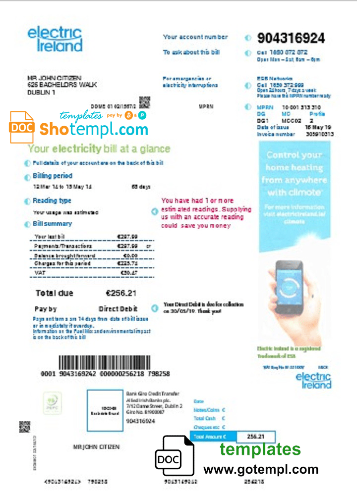 Ireland Electric Ireland Utility Bill Template In Word And PDF Format 