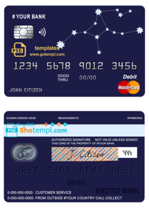 starline astrology universal multipurpose bank mastercard debit credit card template in PSD format, fully editable