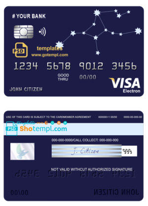 starline astrology universal multipurpose bank visa electron credit card template in PSD format, fully editable