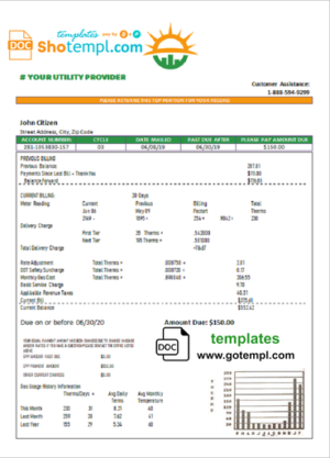 USA Florida FGUA utility bill template in Word and PDF format