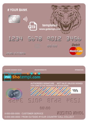 tigarara universal multipurpose bank mastercard debit credit card template in PSD format, fully editable
