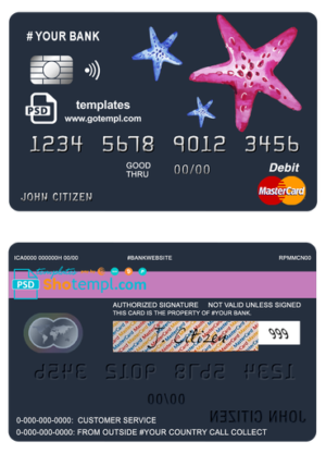tour star universal multipurpose bank mastercard debit credit card template in PSD format, fully editable