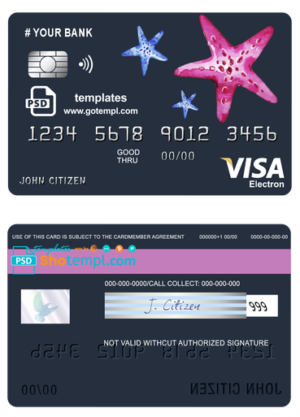 tour star universal multipurpose bank visa electron credit card template in PSD format, fully editable