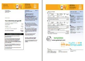 United Kingdom EDF utility bill template in Word and PDF format, 3 pages