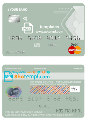 upgrade abstract universal multipurpose bank mastercard debit credit card template in PSD format, fully editable