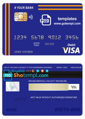 Nepal Kumari bank visa electron card, fully editable template in PSD format
