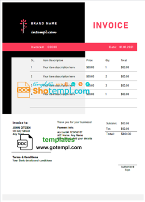 # beyond just universal multipurpose good-looking invoice template in Word and PDF format, fully editable