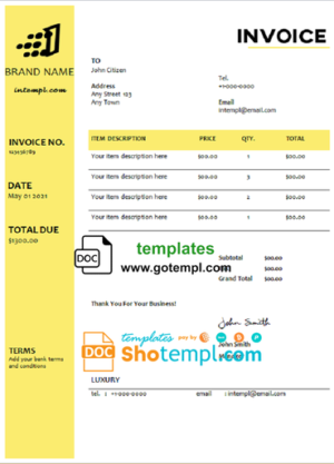 micro iron universal multipurpose tax invoice template in Word and PDF format, fully editable