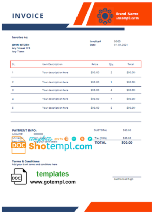 click flight universal multipurpose tax invoice template in Word and PDF format, fully editable