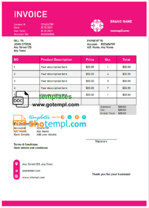 # super goal universal multipurpose professional invoice template in Word and PDF format, fully editable